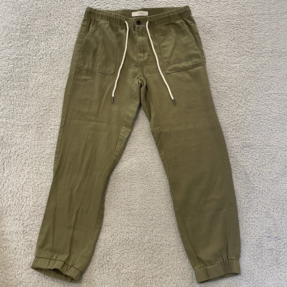 Hidden NY Joggers Mens Medium Olive Twill Lounge Elastic Waist Drawstring Pants